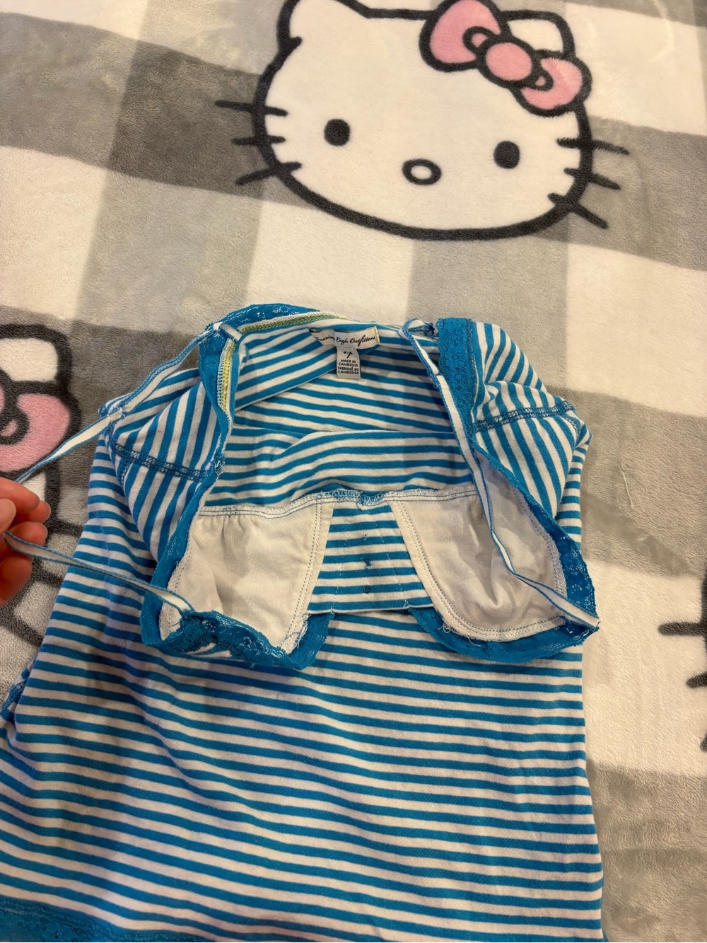 American Eagle Y2K Blue & White Striped Lace Cami Tank Top - Picture 6 of 8